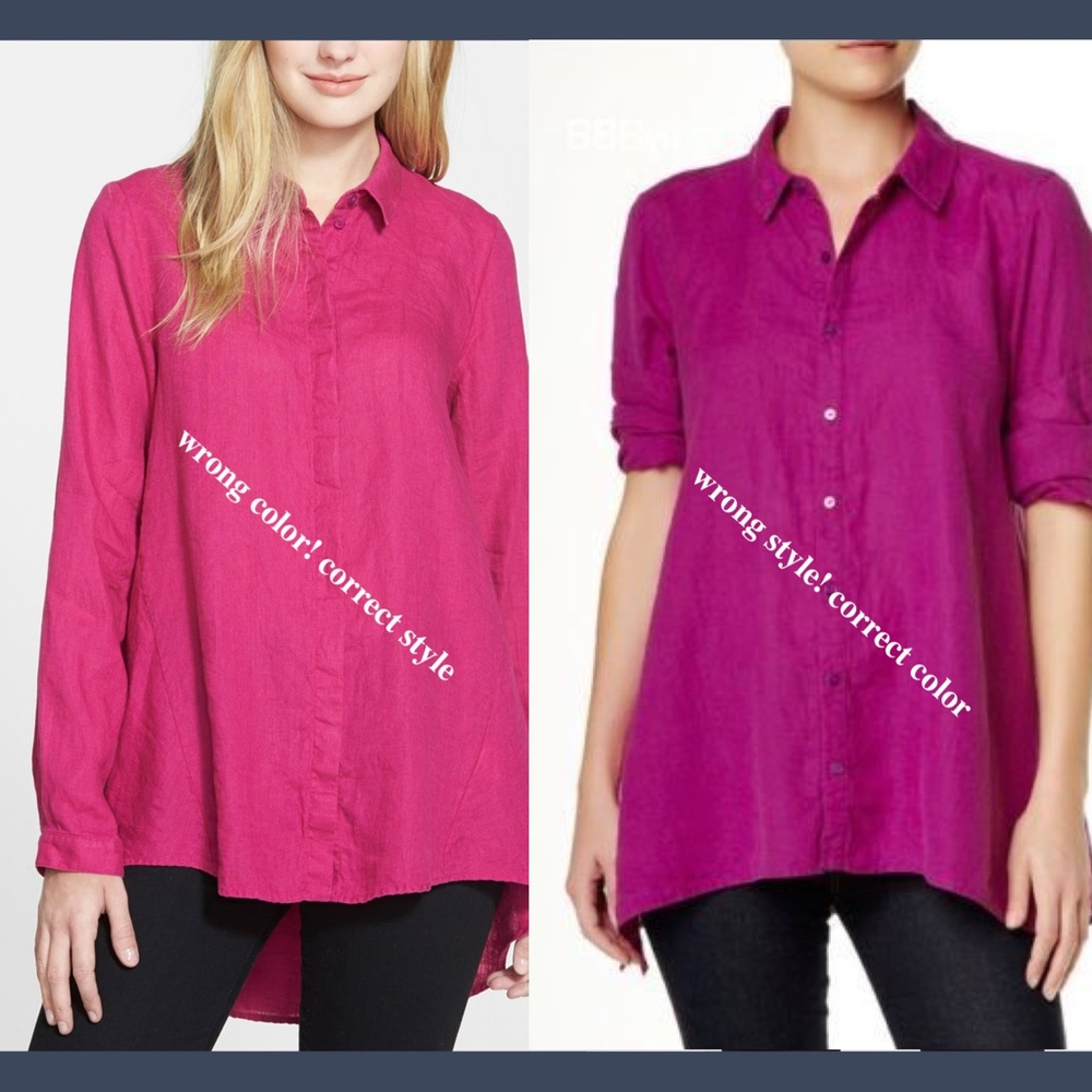 NWT Eileen Fisher [ Petite PM ] Organic Linen Classic Collar High Low Top‎